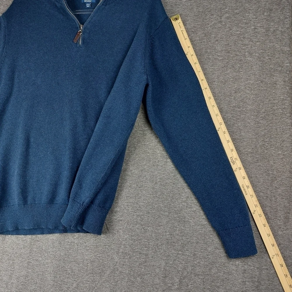 GEORGE MENS BLUE KNIT QUARTER ZIP PULLOVER COTTON BLEND SWEATER SIZE LARGE - Picture 7 of 8